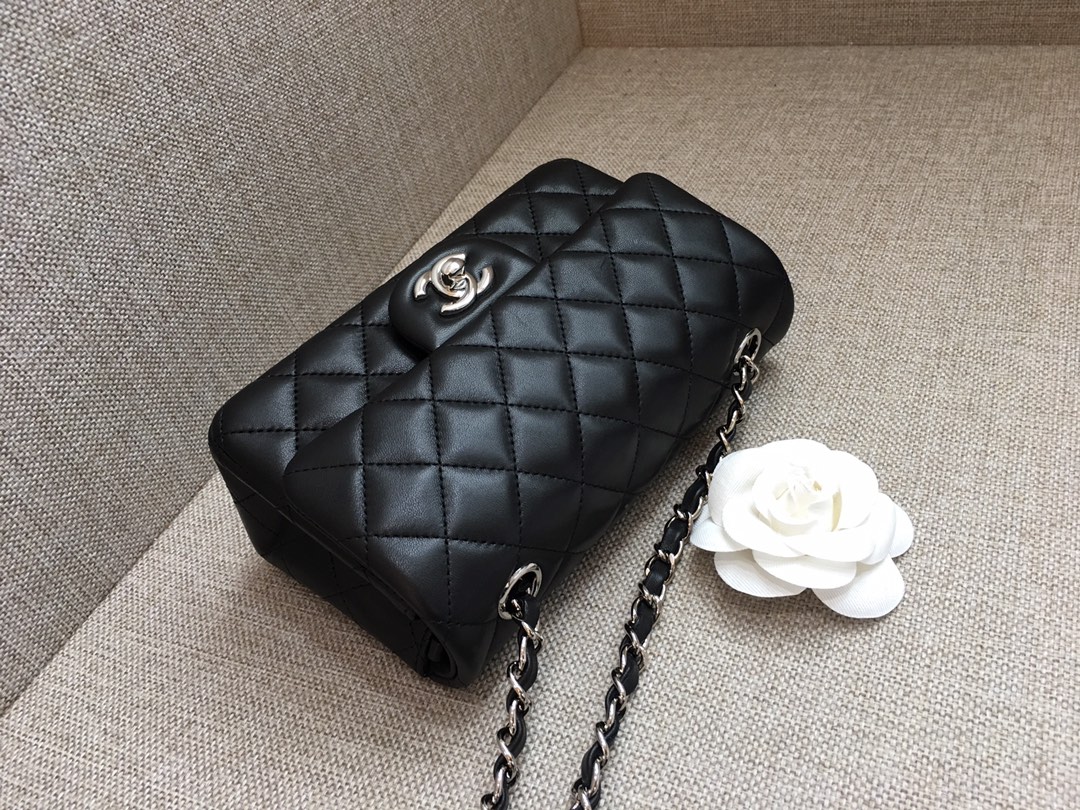 Small Classic Flap Lambskin Bag A01116 Black/Silver